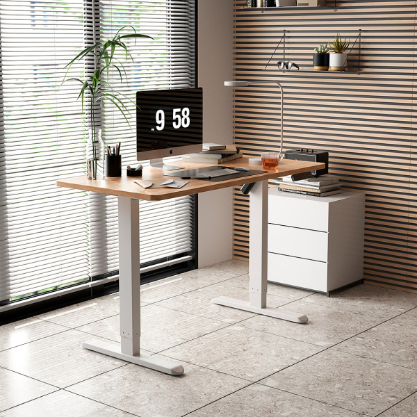 Стол с электроприводом WellDesk Basic 1300x675х18, белый, дуб бардолино натуральный