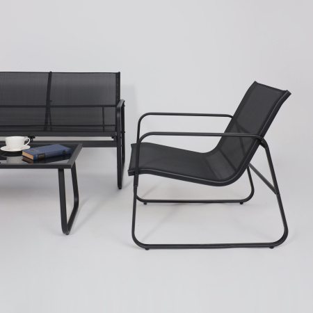 Комплект мебели садовой AksHome VERANDA (кресло 2шт, диван 1шт, стол 1шт), черный