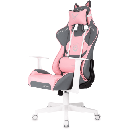 Кресло игровое Бюрократ Knight "Catzy", экокожа, пластик, серый, розовый