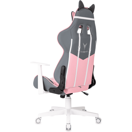 Кресло игровое Бюрократ Knight "Catzy", экокожа, пластик, серый, розовый