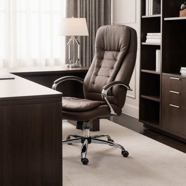 Кресло компьютерное AksHome Richard new, экокожа, металл, коричневый Кресло компьютерное AksHome Richard new, экокожа, металл, коричневый