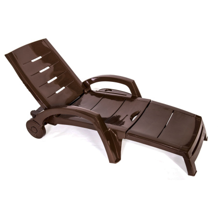Шезлонг складной на колесах, пластик, шоколадный