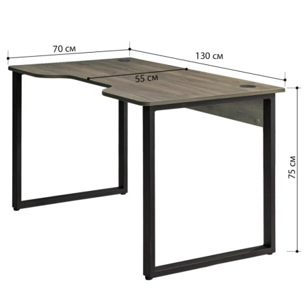 Стол компьютерный игровой Millwood Лофт Гонконг (ДТ-3), 1300x700 мм, сосна пасадена, черный