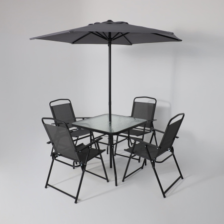 Комплект мебели садовой AksHome PICNIC (стол 1шт, 4 кресла, зонт 1шт), серый, черный