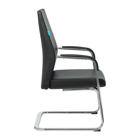 Кресло на полозьях Бюрократ "_JONS-LOW-V", натуральная кожа, черный, металл хром