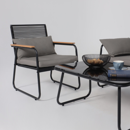 Комплект мебели садовой AksHome GARDENIA (кресло  2 шт, диван 1 шт, стол 1 шт), черный