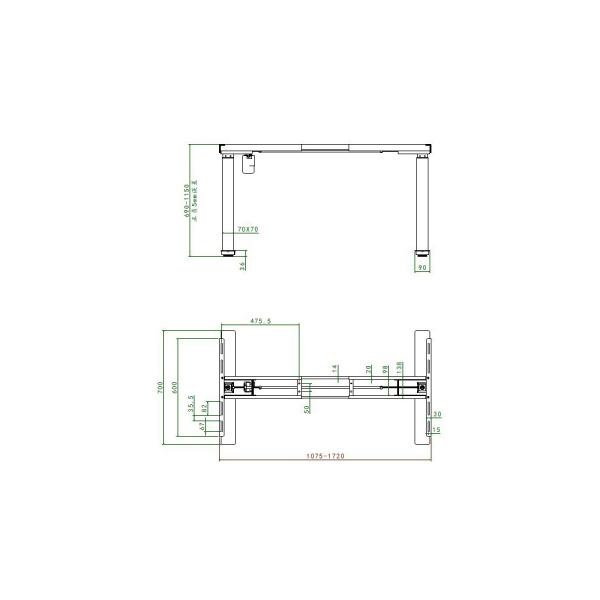 Каркас стола с электрическим приводом одномоторный AOKE AK02YJYT-TY-A-F.WH (1075-1720)х600 мм,aoke, цвет белый (Well Desk Evolution)