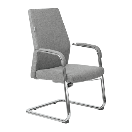 Кресло на полозьях Бюрократ "_JONS-LOW-V", натуральная кожа, серый, металл хром