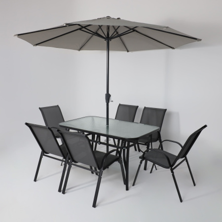 Комплект мебели садовой AksHome SUNBEAM (стол 1 шт, 6 кресел, зонт 1 шт), серый, черный