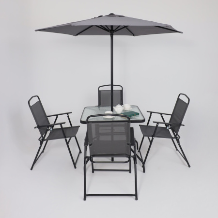 Комплект мебели садовой AksHome PICNIC (стол 1шт, 4 кресла, зонт 1шт), серый, черный