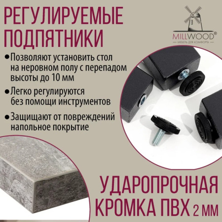 Стол письменный Millwood Лофт Сиэтл (ДТ-5), 1600х700 мм, бетон, графит