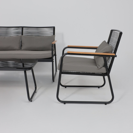 Комплект мебели садовой AksHome GARDENIA (кресло  2 шт, диван 1 шт, стол 1 шт), черный