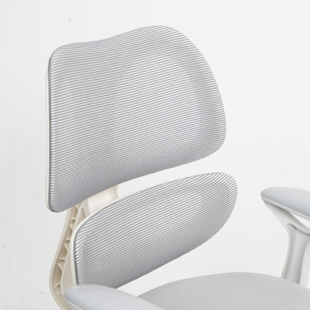 Кресло детское Ergosmart Antey, ткань, пластик, корпус белый, подставка для ног, с чехлом розовым, серый