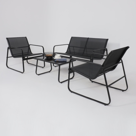 Комплект мебели садовой AksHome VERANDA (кресло 2шт, диван 1шт, стол 1шт), черный