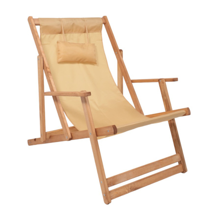 Кресло-шезлонг DYATEL с подлокотниками, ткань, бежевый, массив сосны