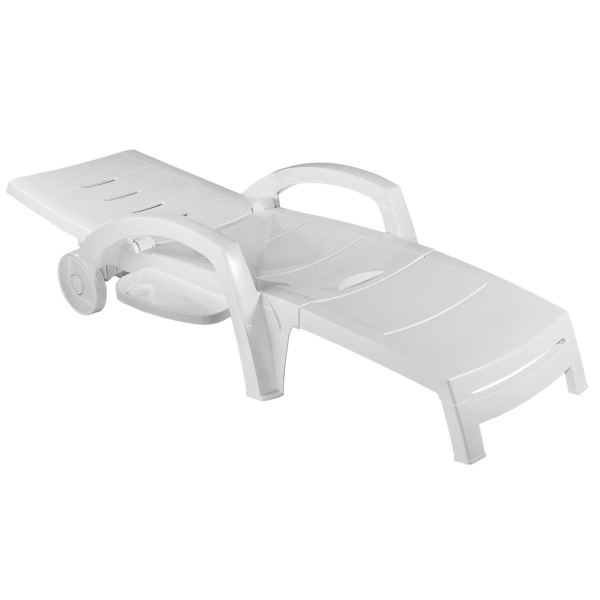 Шезлонг складной на колесах, пластик, белый Шезлонг складной на колесах, пластик, белый