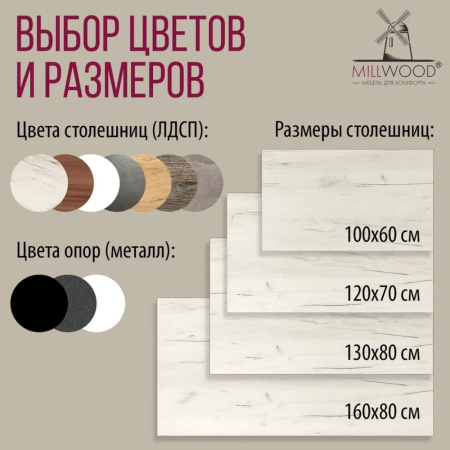 Стол Millwood Сеул, 1300х800 мм, дуб белый крафт, белый