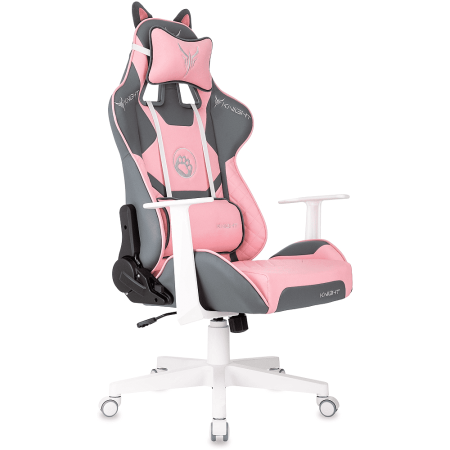 Кресло игровое Бюрократ Knight "Catzy", экокожа, пластик, серый, розовый