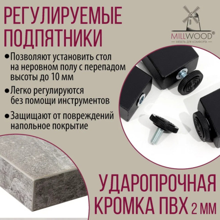 Стол письменный Millwood Лофт Сиэтл (ДТ-5), 1300х700 мм, бетон, черный Стол письменный Millwood Лофт Сиэтл (ДТ-5), 1300х700 мм, бетон, черный