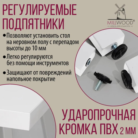 Стол письменный Millwood Лофт Сиэтл (ДТ-5), 1600х700 мм, белый