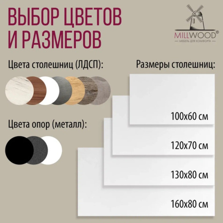 Стол Millwood Сеул, 1300х800 мм, белый Стол Millwood Сеул, 1300х800 мм, белый