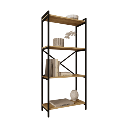 Стеллаж ALLERD RION, черный муар, 675х300х1500, Дуб Нокс