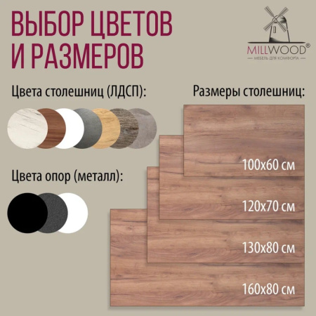 Стол Millwood Сеул, 1300х800 мм, дуб табачный крафт, белый Стол Millwood Сеул, 1300х800 мм, дуб табачный крафт, белый