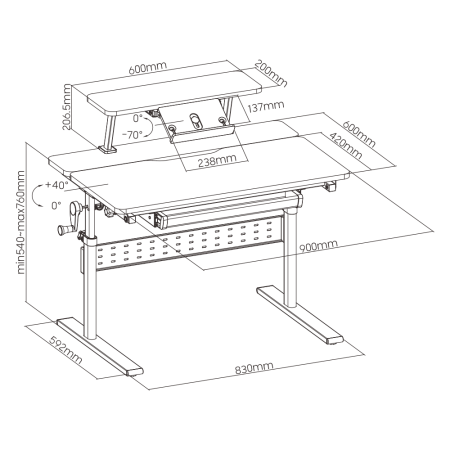 Стол Ergosmart E601S GREY, 900х600х(540-760) мм