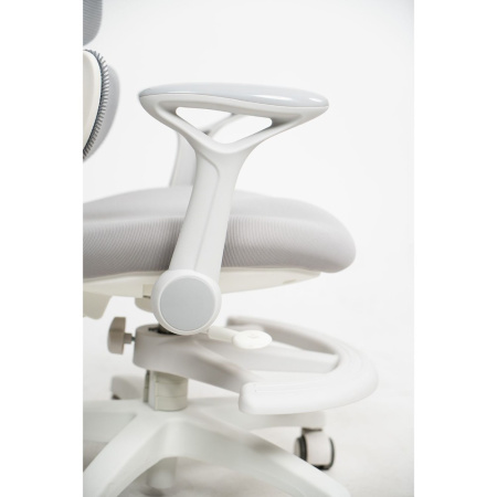 Кресло детское Ergosmart Antey, ткань, пластик, корпус белый, подставка для ног, с чехлом розовым, серый