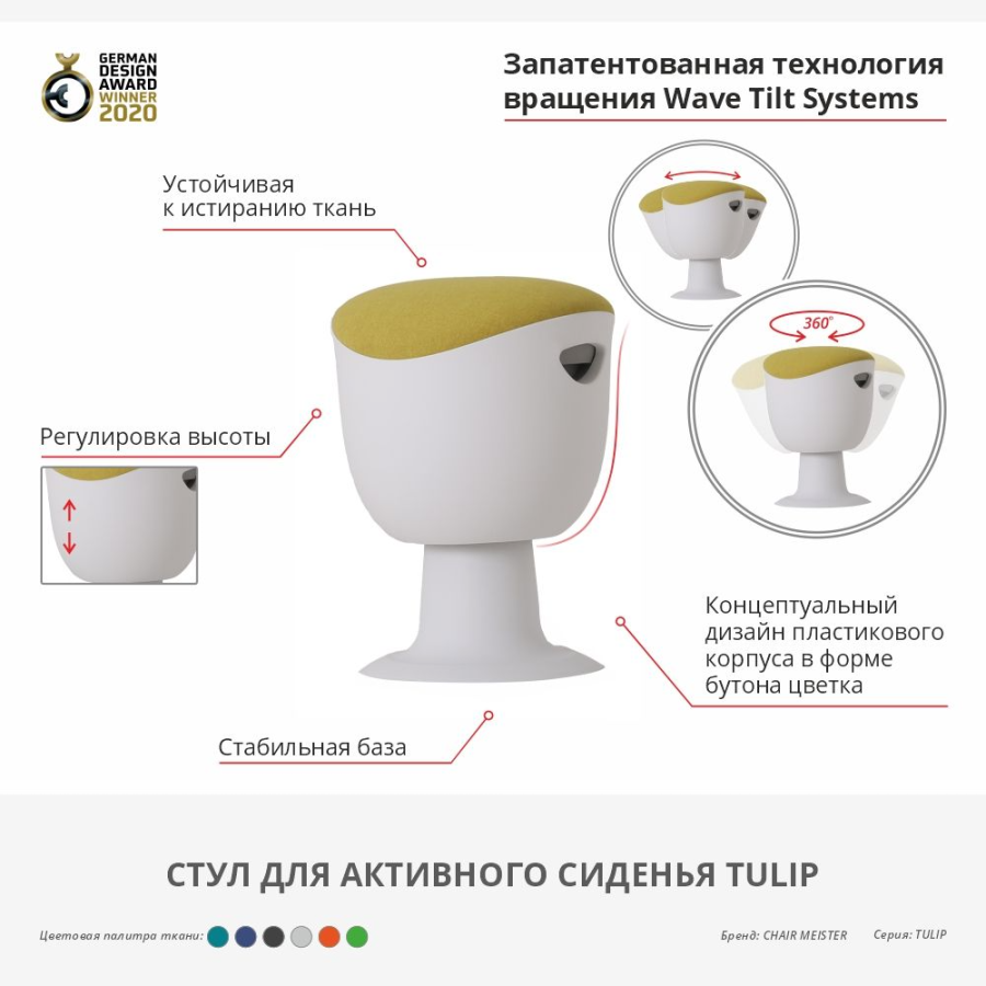 Стул для активного сиденья Chair Meister Tulip, белый/синий Стул для активного сиденья Chair Meister Tulip, белый/синий