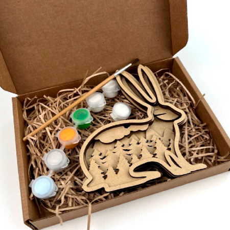 Пазл деревянный набор для раскрашивания "Зайчик 3243" 3D, разноцветный