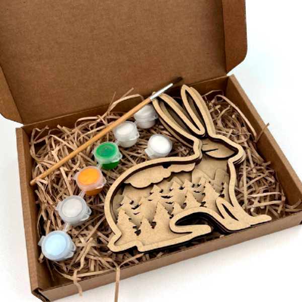 Пазл деревянный набор для раскрашивания "Зайчик 3243" 3D, разноцветный