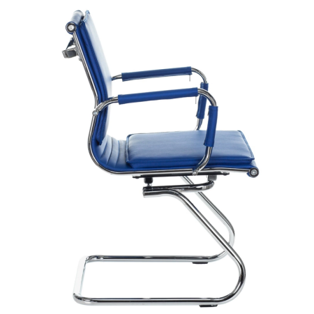 Кресло на полозьях "Бюрократ Ch-993-Low-V", экокожа, синий, металл хром