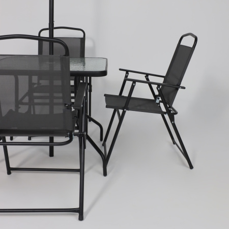 Комплект мебели садовой AksHome PICNIC (стол 1шт, 4 кресла, зонт 1шт), серый, черный