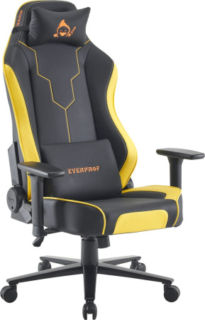 Кресло игровое EVERPROF Rapid, экокожа, черный, желтый, крестов. металл