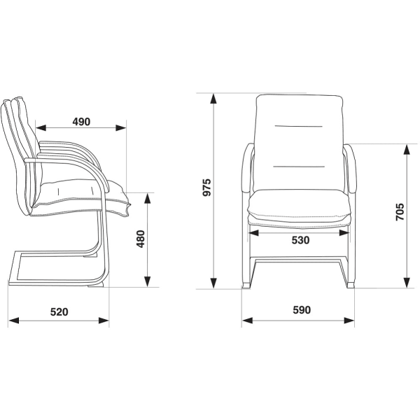 Кресло на полозьях "Бюрократ T-9927SL-LOW-V", натуральная кожа, черный, металл хром