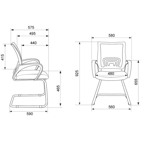Кресло на полозьях "Бюрократ CH-695N-AV", сетчатая ткань, темно-серый, черный, металл черный