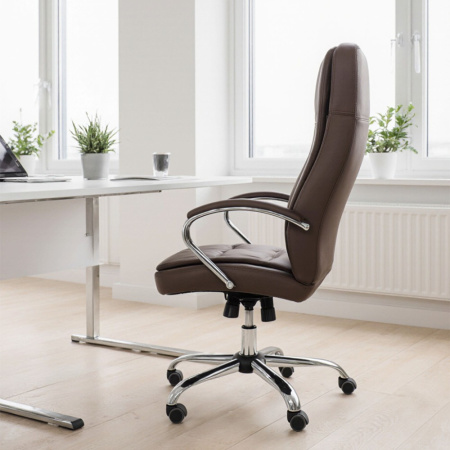Кресло компьютерное AksHome Richard new, экокожа, металл, коричневый