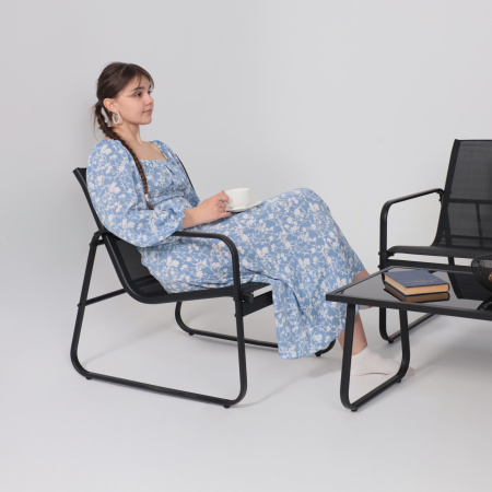 Комплект мебели садовой AksHome VERANDA (кресло 2шт, диван 1шт, стол 1шт), черный