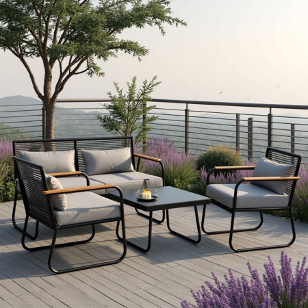 Комплект мебели садовой AksHome GARDENIA (кресло  2 шт, диван 1 шт, стол 1 шт), черный