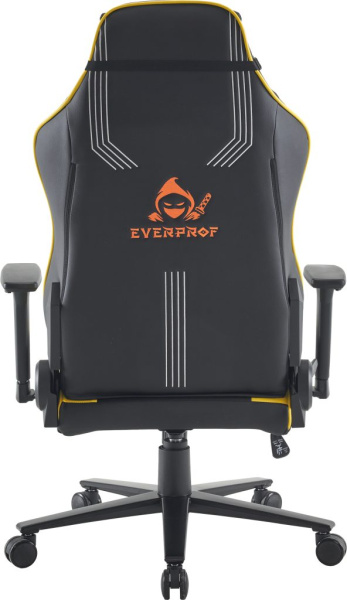 Кресло игровое EVERPROF Rapid, экокожа, черный, желтый, крестов. металл