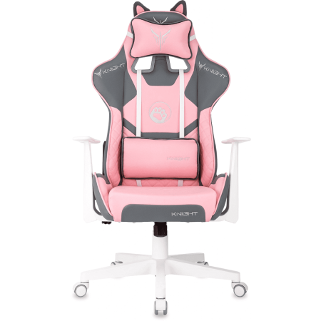 Кресло игровое Бюрократ Knight "Catzy", экокожа, пластик, серый, розовый
