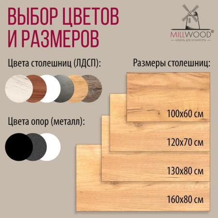 Стол Millwood Сеул, 1600х800 мм, дуб золотой крафт, черный