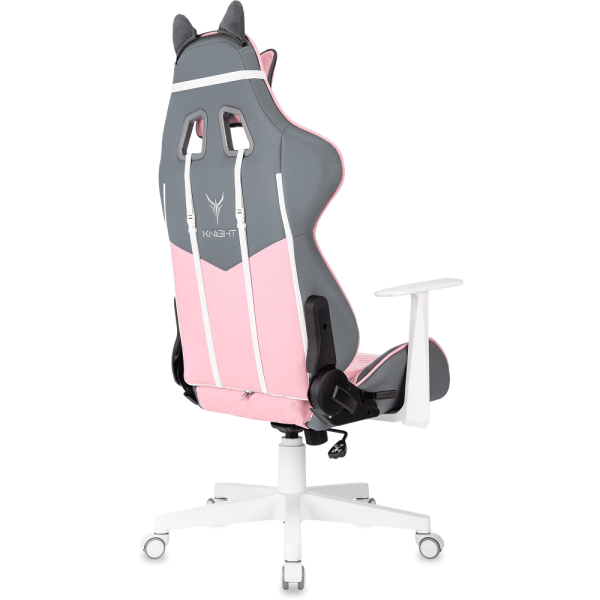 Кресло игровое Бюрократ Knight "Catzy", экокожа, пластик, серый, розовый