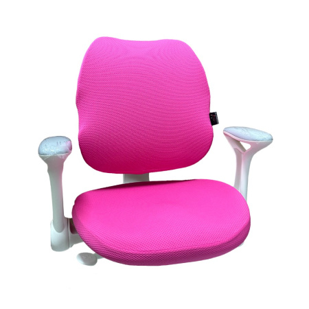 Кресло детское Ergosmart Antey, ткань, пластик, корпус белый, подставка для ног, с чехлом розовым, серый
