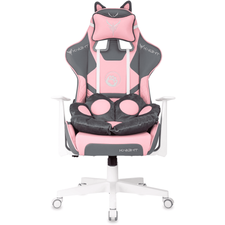 Кресло игровое Бюрократ Knight "Catzy", экокожа, пластик, серый, розовый