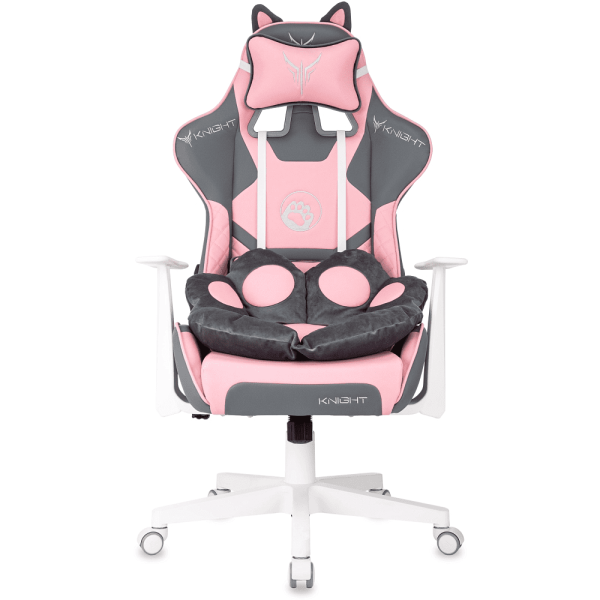 Кресло игровое Бюрократ Knight "Catzy", экокожа, пластик, серый, розовый