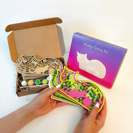 Деревянный набор для раскрашивания "Котик 3209" 3D, разноцветный