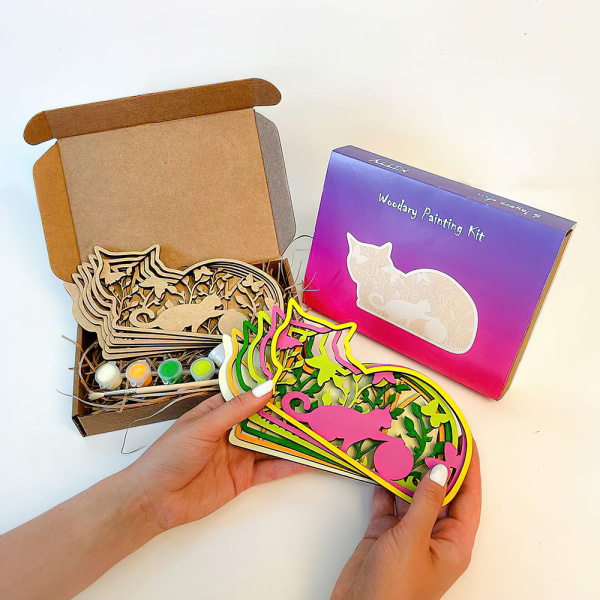 Деревянный набор для раскрашивания "Котик 3209" 3D, разноцветный