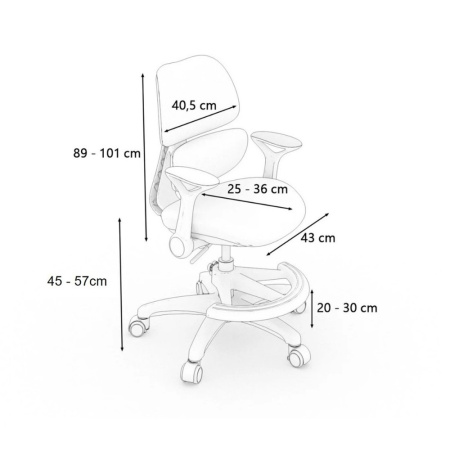 Кресло детское Ergosmart Antey, ткань, пластик, корпус белый, подставка для ног, с чехлом розовым, серый